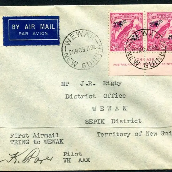1937 (25th Nov) Tring to Wewak similarly signed & ...