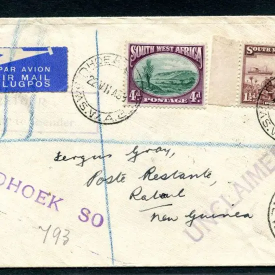 1938 (22nd July) inwards Airmail cover with South ...