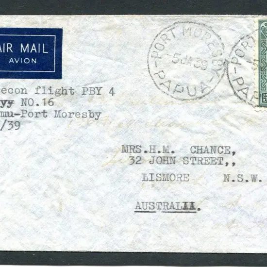 1939 (4th Jan) "Per recon flight PBY4 US Navy ...