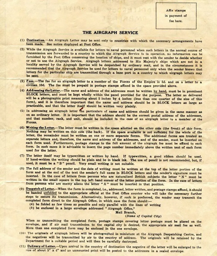1943 "The Airgraph Service" instructions on ... Image 1++