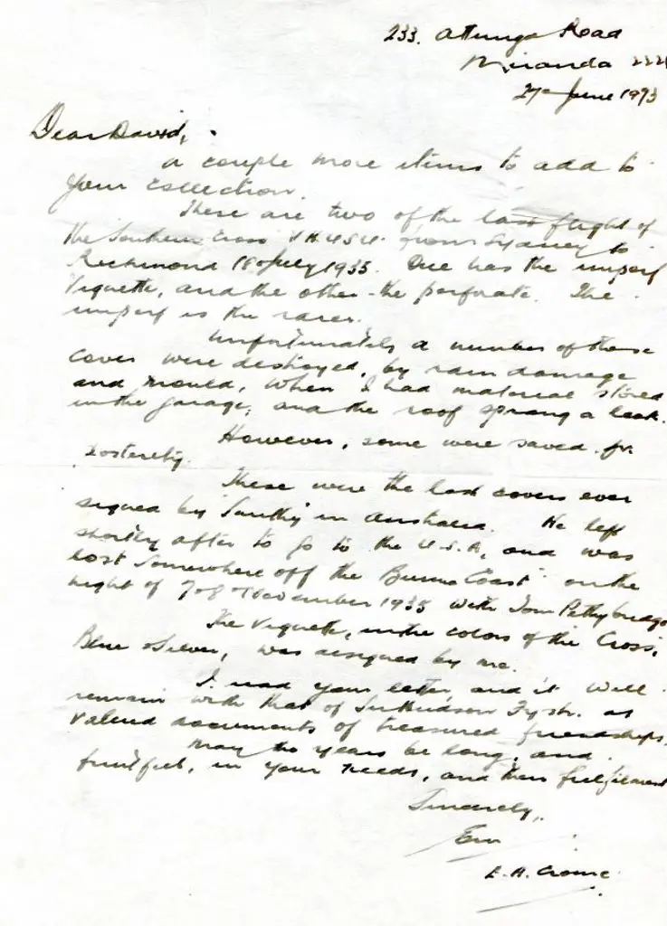 1973 (27th June) Handwritten letter from Ernest ... Image 1++