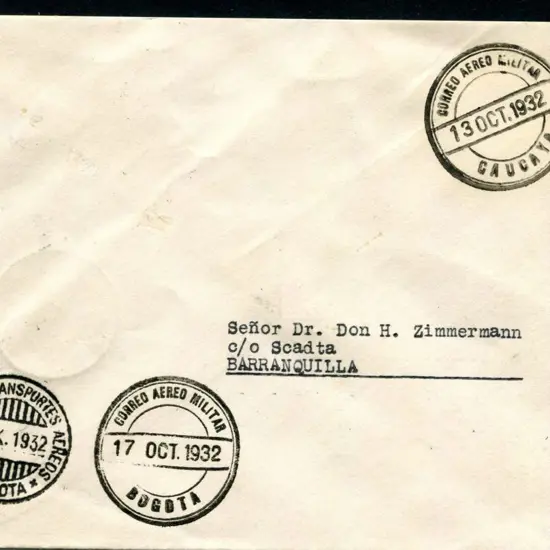 Colombia 1932 (13th Oct) Caucaya to Bogota ...