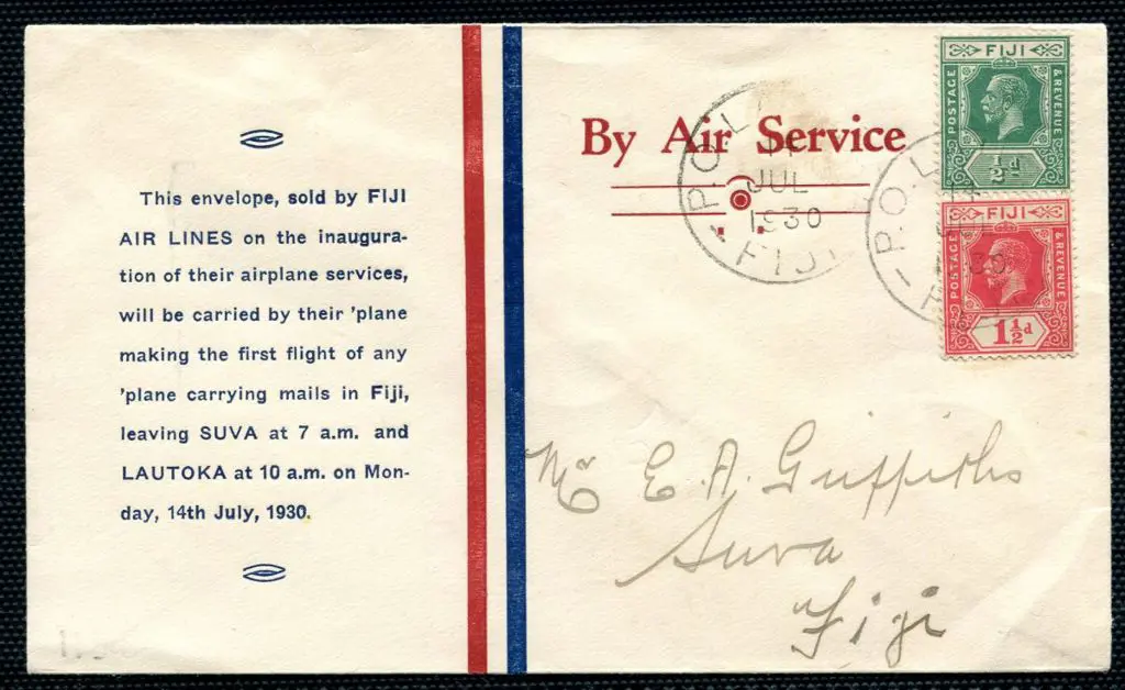 Fiji 1930 (14th July) Labasa to Suva printed Fiji ... Image 1++