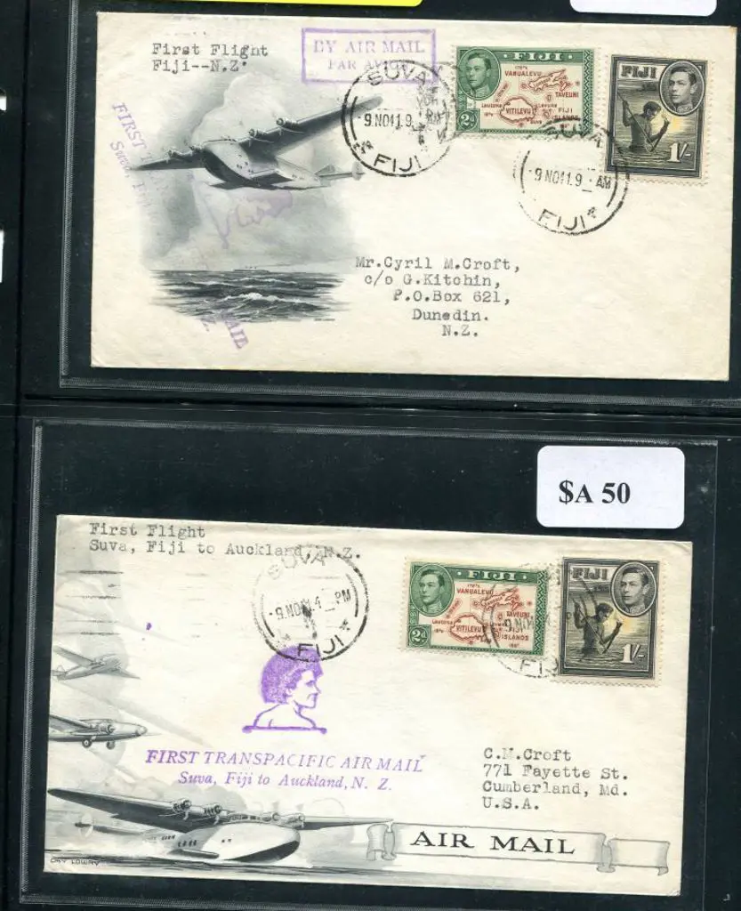Fiji 1941 (9th Nov) Fiji to USA x 6 & one to NZ ... Image 1++