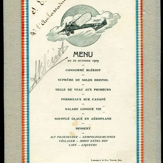 France 1909 (22nd Oct) Menu card from aviation ...