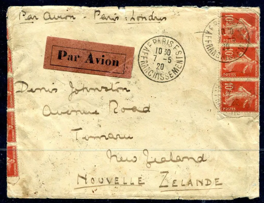 France 1920 (7th May) Paris to Timaru, New Zealand ... Image 1++