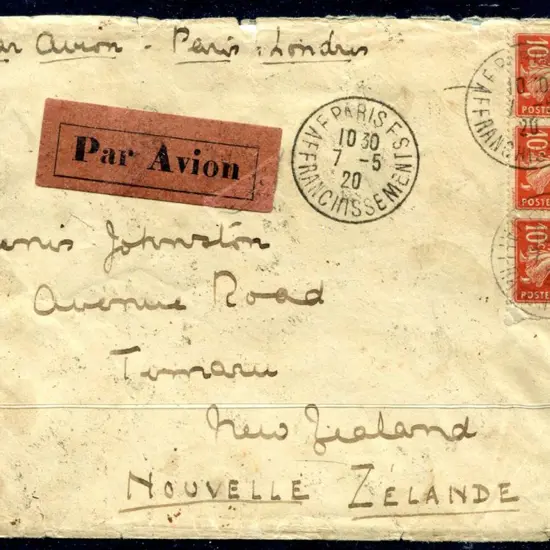 France 1920 (7th May) Paris to Timaru, New Zealand ...