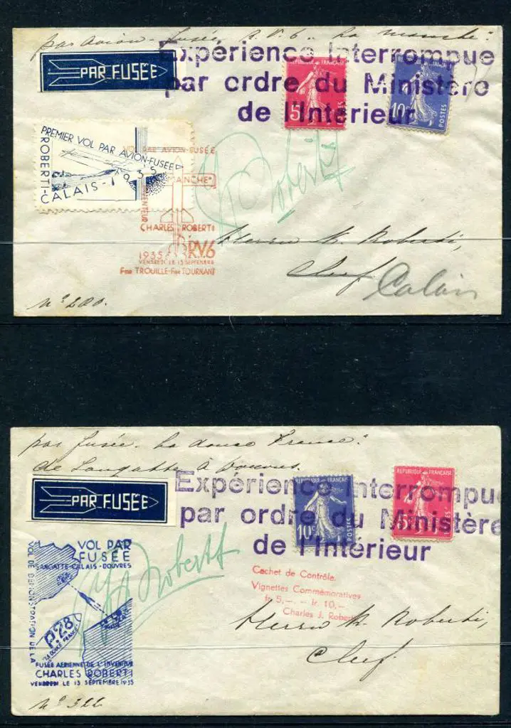 France 1935 (13th Sept) Calais Rocket Mail covers ... Image 1++