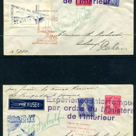 France 1935 (13th Sept) Calais Rocket Mail covers ...