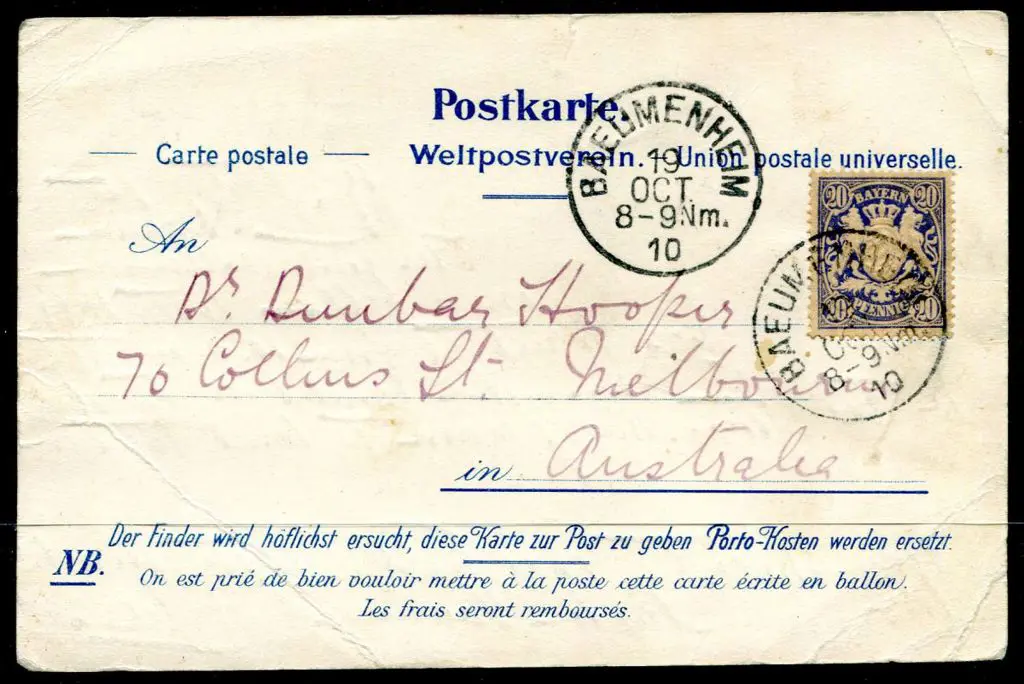 Germany 1910 (19th Oct) Baeumenheim Bavaria of ... Image 1++