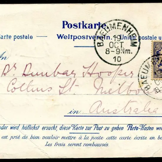 Germany 1910 (19th Oct) Baeumenheim Bavaria of ...