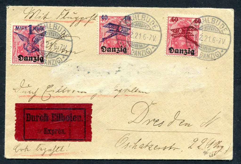Germany 1921 (5th Feb) "Danzig" Airmail ovptd set ... Image 1++