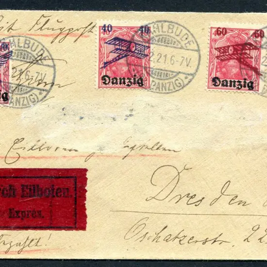 Germany 1921 (5th Feb) "Danzig" Airmail ovptd set ...
