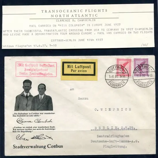 Germany 1927 (15th June) Cottbus to Berlin carried ...