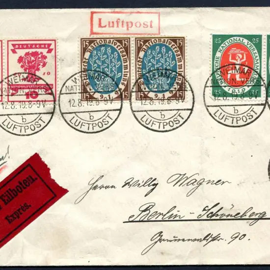 Germany 1919 (12th Aug) Weimar to Berlin airmail ...