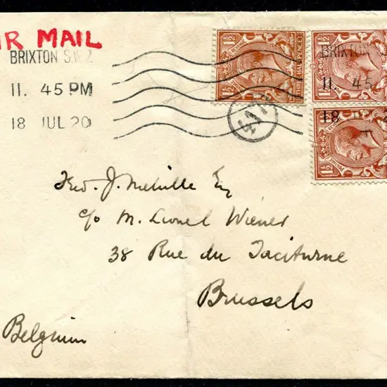 Great Britain 1920 (19th July) London to Brussels ...