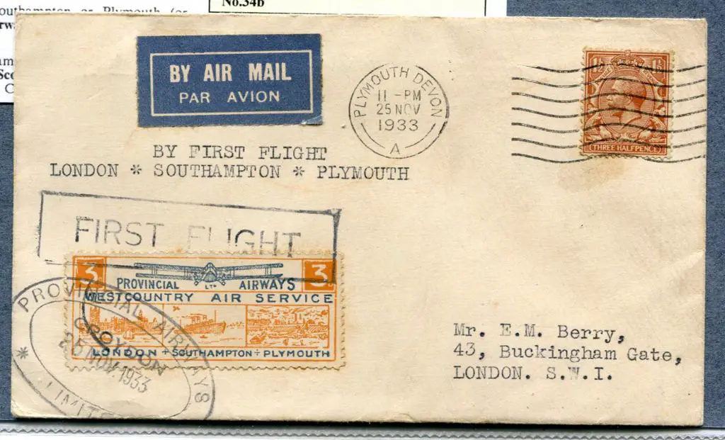 Great Britain 1933 (25th Nov) Plymouth to London ... Image 1++