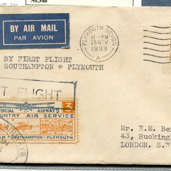 Great Britain 1933 (25th Nov) Plymouth to London ...