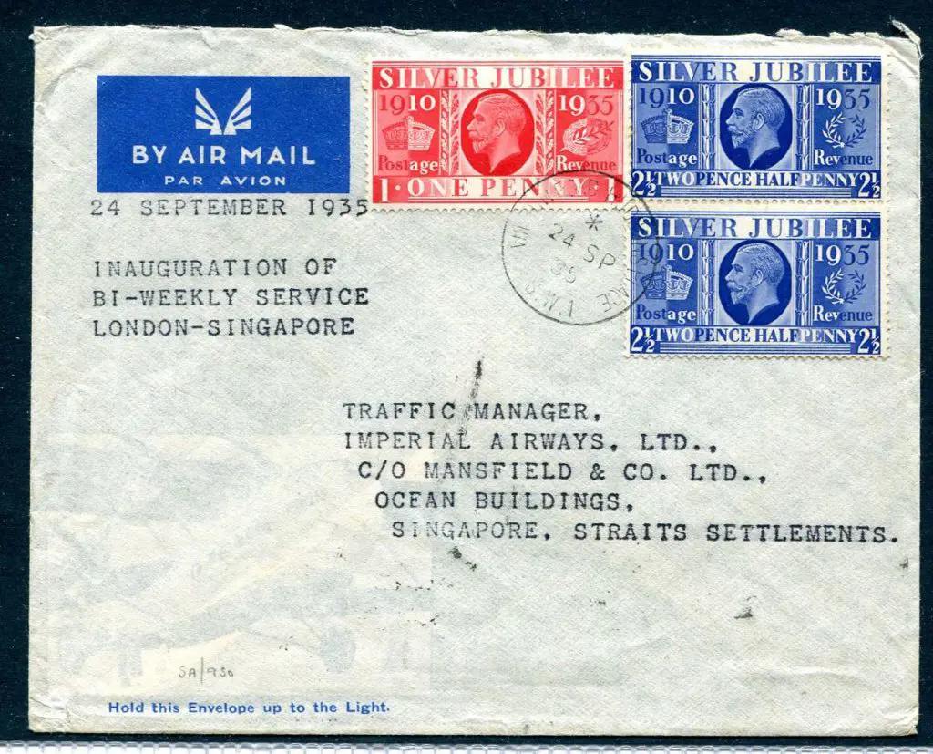 Great Britain 1935 (24th Sept) London to Singapore ... Image 1++