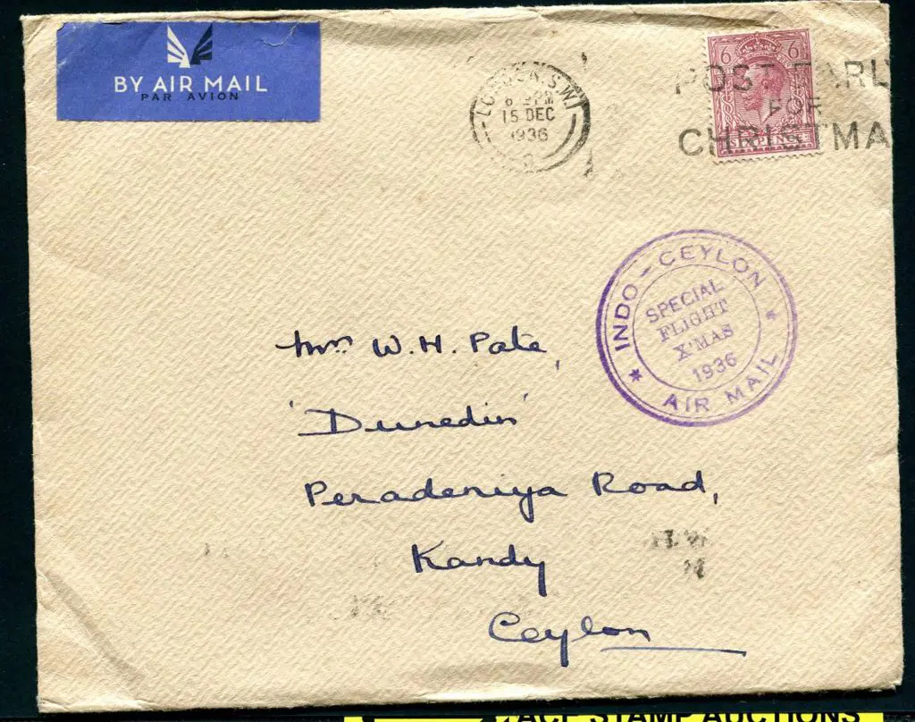 Great Britain 1936 (15th Dec) London to Ceylon ... Image 1++