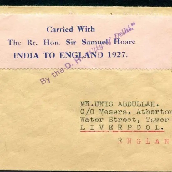 India 1927 (18th Feb) Karachi to London with India ...