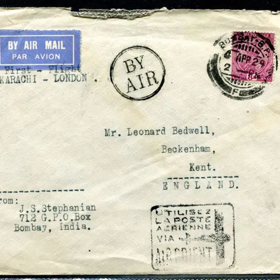 India 1929 (4th Apr) Karachi to London first ...