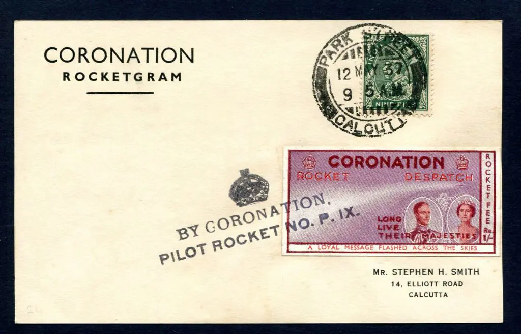 India 1937 (12th May) "Coronation Rocketgram" ... Image 1++