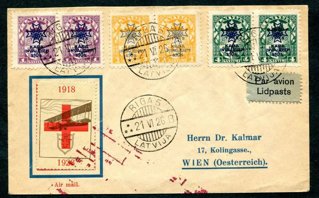 Latvia 1926 (21st June) Riga to Vienna with 1s, 2s ... Image 1++
