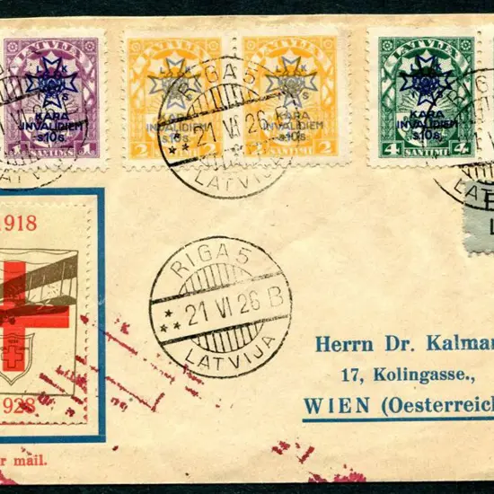 Latvia 1926 (21st June) Riga to Vienna with 1s, 2s ...