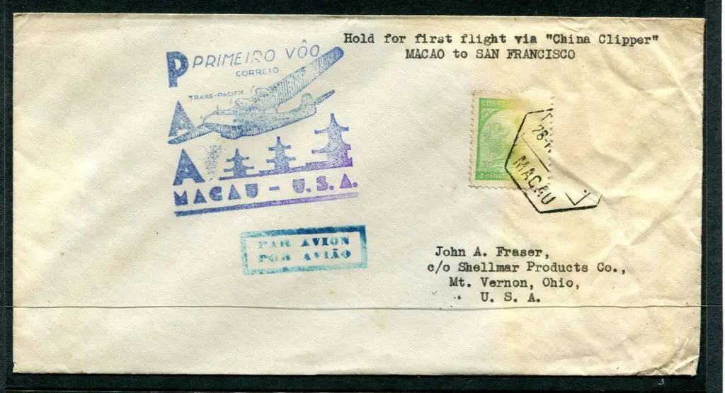 Macau 1937 (28th April) Macau to USA "China ... Image 1++