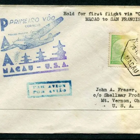 Macau 1937 (28th April) Macau to USA "China ...