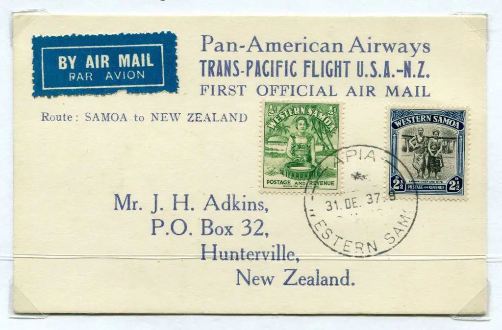 New Zealand 1937 (31st Dec) Samoa to New Zealand ... Image 1++