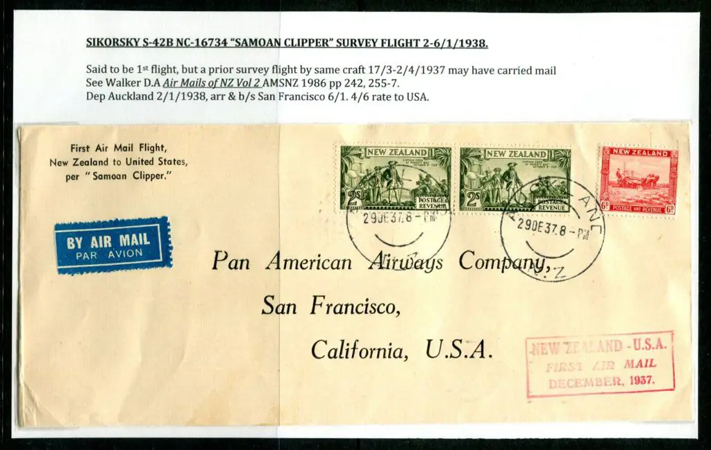 New Zealand 1938 (2nd Jan) Auckland to San ... Image 1++