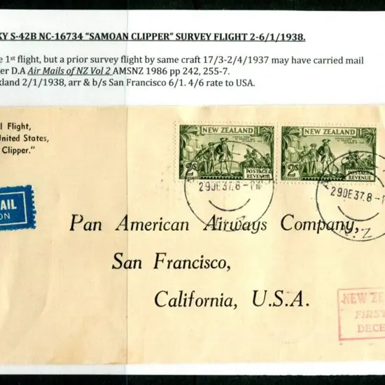 New Zealand 1938 (2nd Jan) Auckland to San ...