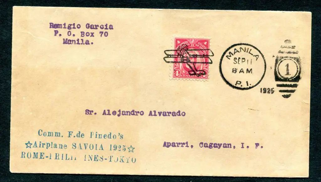 Philippines 1925 (16th Sept) Manilla to Aparri per ... Image 1++