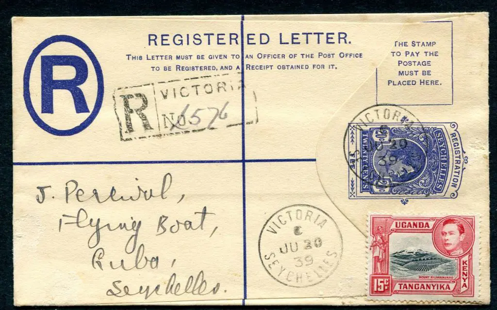 Seychelles 1939 (20th June) Seychelles to Kenya ... Image 1++