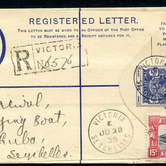 Seychelles 1939 (20th June) Seychelles to Kenya ...