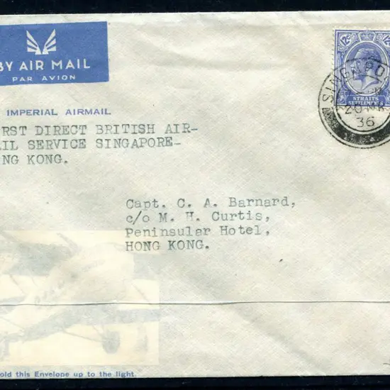 Singapore 1936 (20th Mar) Singapore to Hong Kong ...