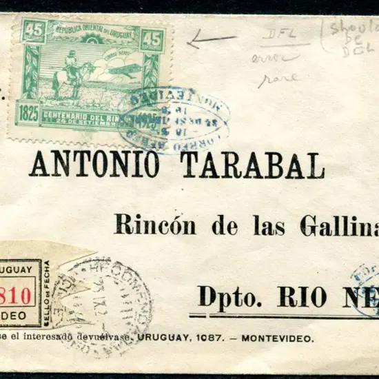 Uruguay 1925 (26th Sept) Montevideo to Rincon Rio ...