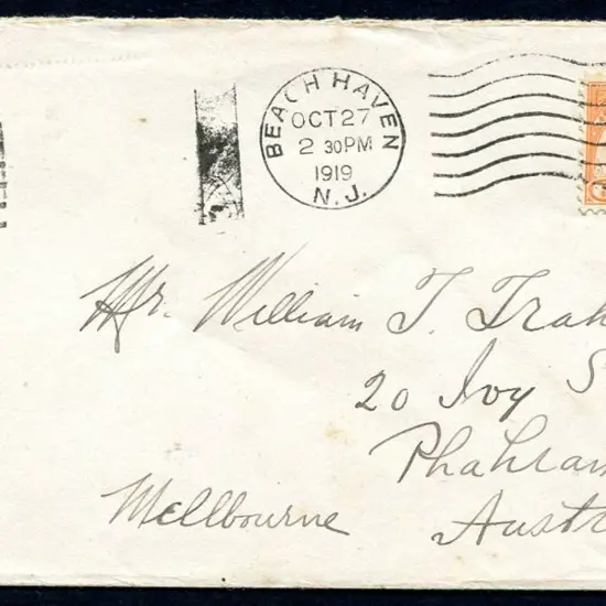 USA 1919 (27th Oct) New Jersey to Melbourne ...