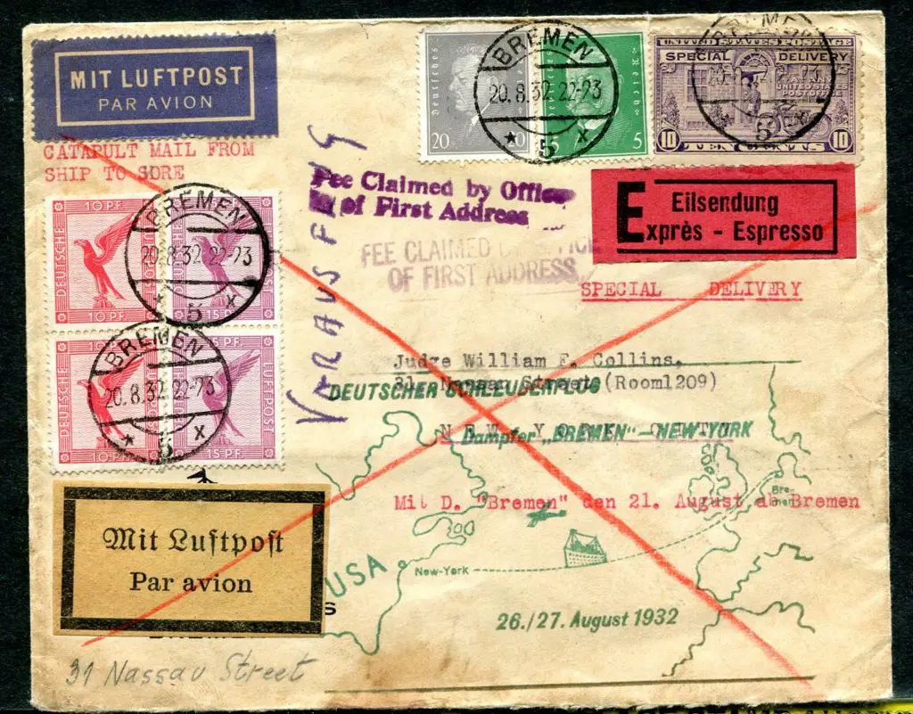 USA 1932 (20th Aug) "Catapult Mail" ship to shore ... Image 1++