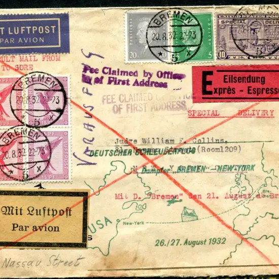 USA 1932 (20th Aug) "Catapult Mail" ship to shore ...