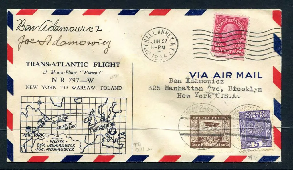 USA 1934 (27th June) New York to Warsaw ... Image 1++