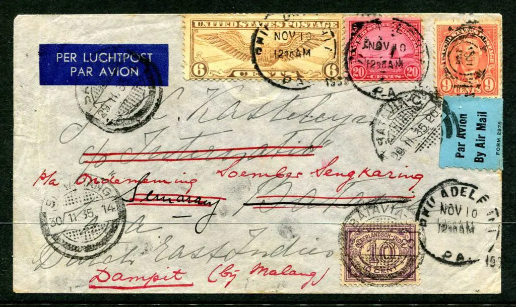 USA 1935 (10th Nov) Much-travelled airmail cover ... Image 1++