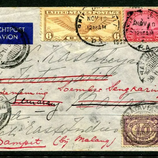 USA 1935 (10th Nov) Much-travelled airmail cover ...