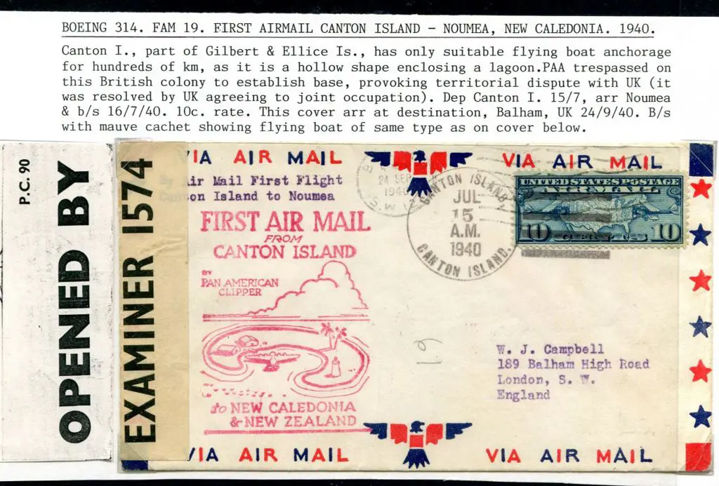 USA 1940 (15th July) Canton Is to Noumea with ... Image 1++