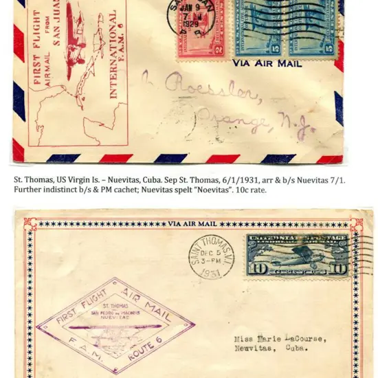 1929 (9th Jan) & 1931 (5th Dec) San Juan to Miami, ...
