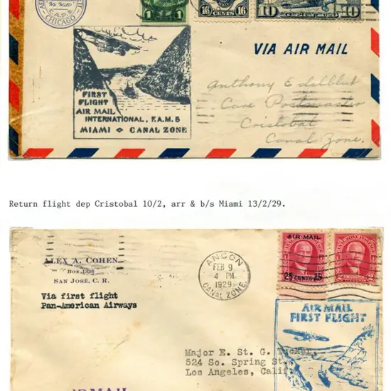 1929 (4th & 9th Feb) Miami to Canal Zone first ...