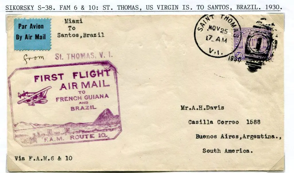 1930 (25th Nov) FAM route 10 to French Guiana & ... Image 1++