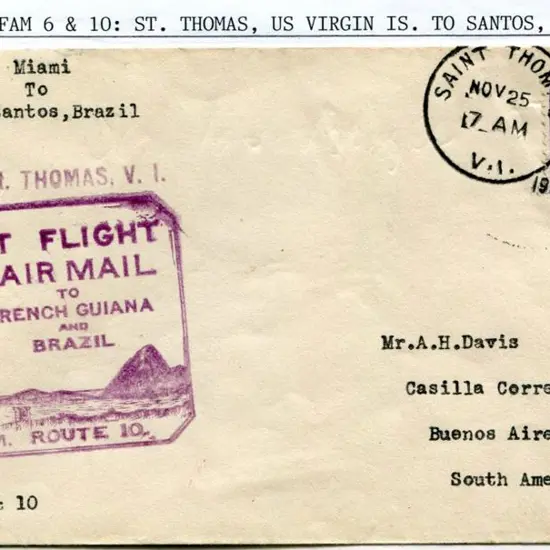 1930 (25th Nov) FAM route 10 to French Guiana & ...